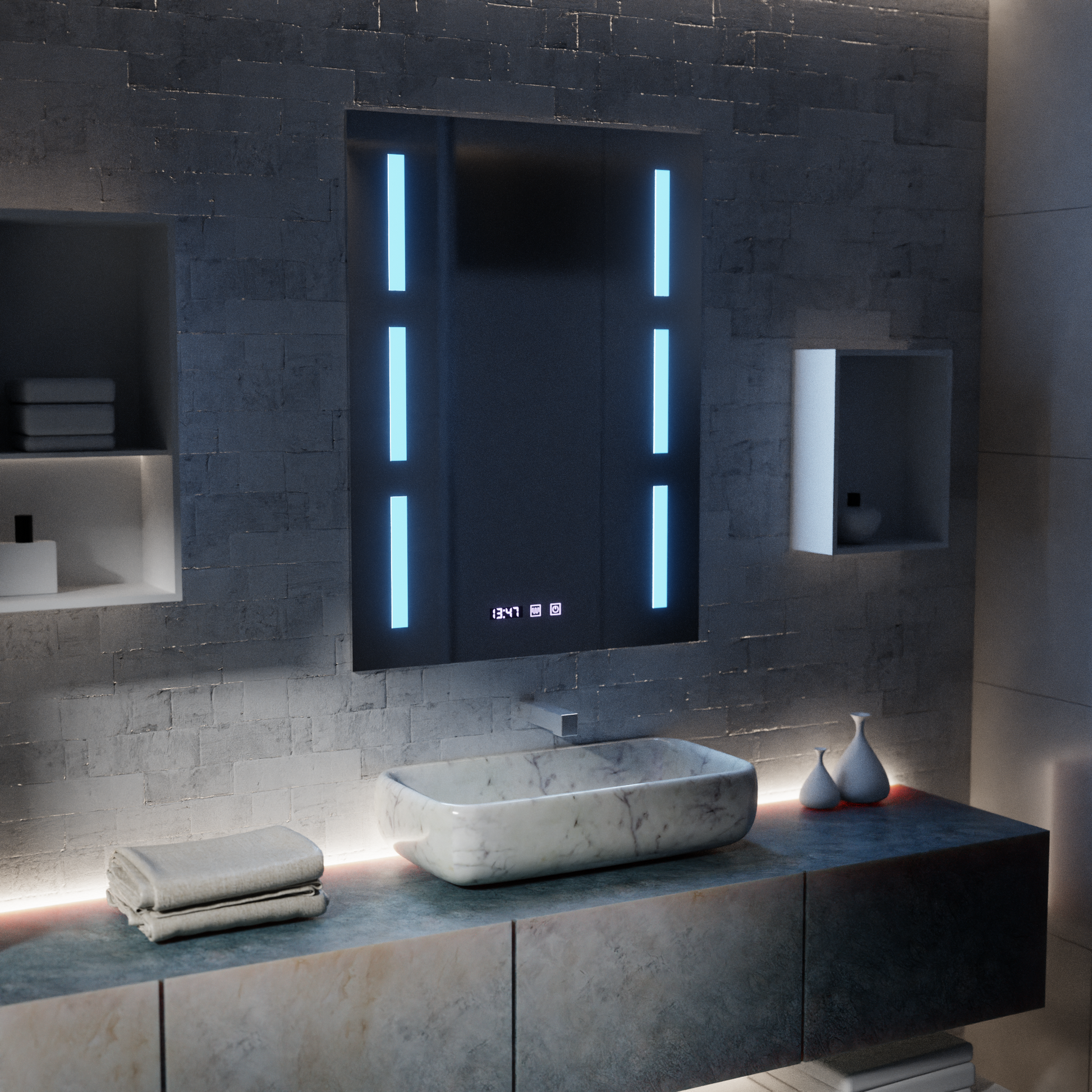 Огледало LED Touch Erich S86/60X80 Система за обезпотяване, часовник и температура 60x80 cm Огледала Korman S Заглавие по подразбиране Alessandro Design