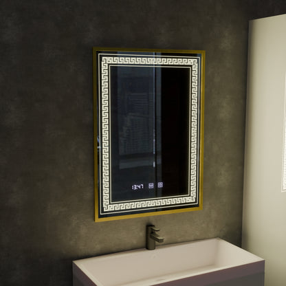 Огледало LED Touch Bruno Demister System, Clock and Temperature 60x80 cm Матирана златна рамка, S84/60X80 Огледала Korman S Заглавие по подразбиране Alessandro Design