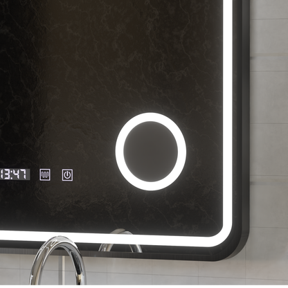 Ulrich LED сензорна система за размразяване на огледалото, часовник и температура 75x90 cm Черна рамка Матирана козметична лупа Огледала Korman S Заглавие по подразбиране Alessandro Design