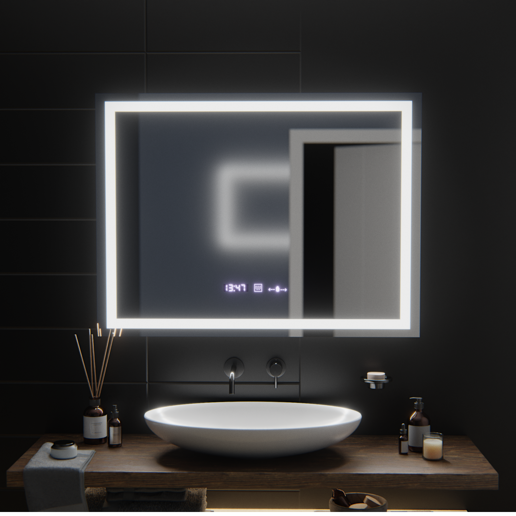 Правоъгълно LED огледало, 100x75 см, Verite MotionGlow Marcello, система за обезпотяване, часовник и термометър, димируеми огледала Marcello Заглавие по подразбиране Alessandro Design