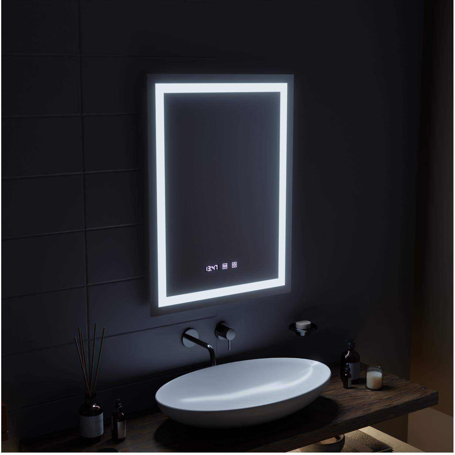 MODENA LED Touch Mirror Система против запотяване, часовник и температура 60x80 cm Korman S Огледала Заглавие по подразбиране Alessandro Design