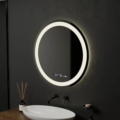 Кръгло LED огледало, 60 см, Celeste MotionGlow Marcello, система против запотяване, часовник и термометър, димируема, топла неутрална студена светлина 3000K/4000K/6000K Marcello Огледала Заглавие по подразбиране Alessandro Design