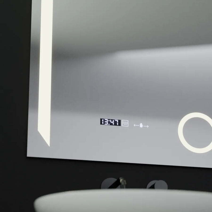 Правоъгълно LED огледало, 60x80 см, Precision MotionGlow Marcello, система за обезпотяване, часовник и термометър, козметична лупа, димируеми огледала Marcello Заглавие по подразбиране Alessandro Design