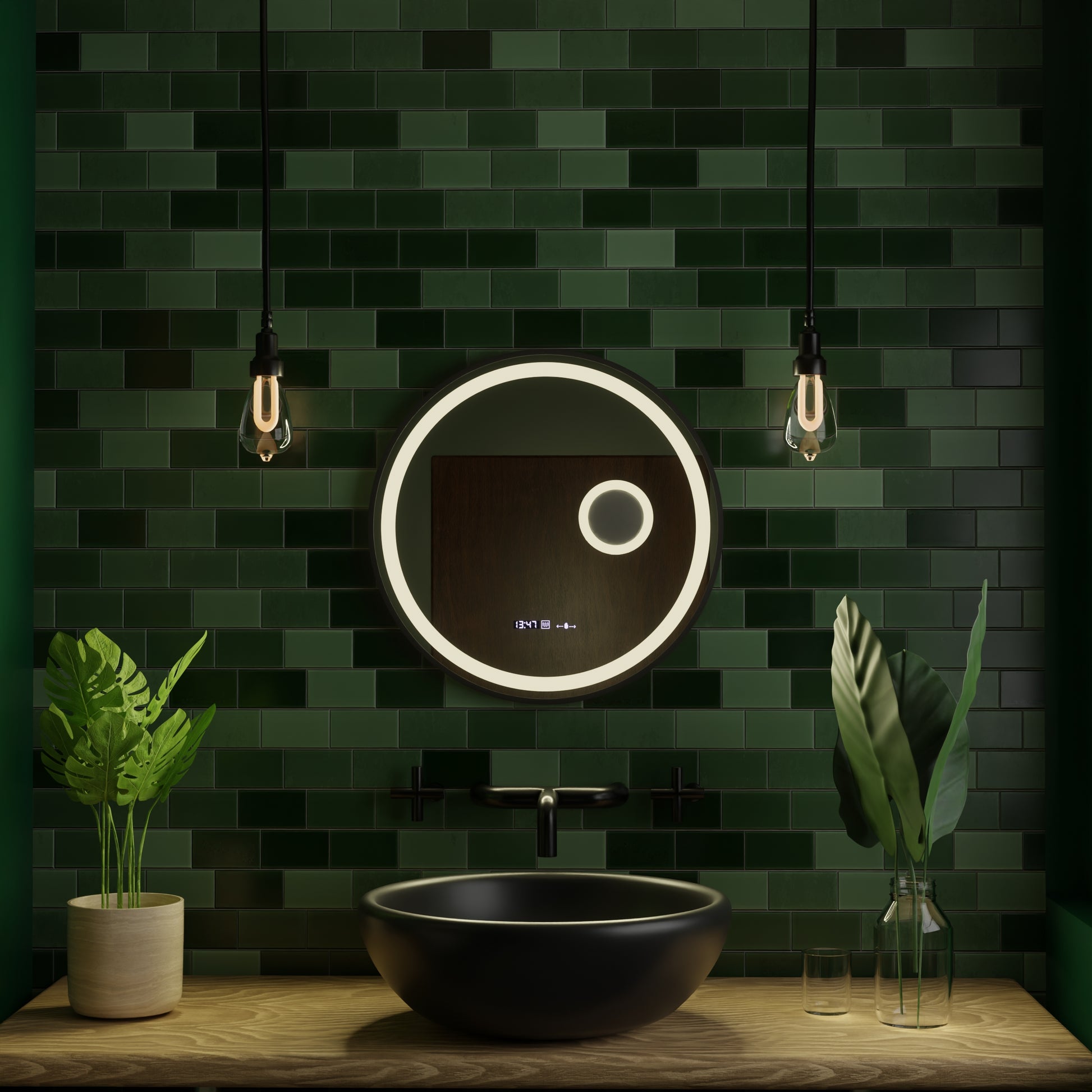LED кръгло огледало, 11 W, 60 cm, Micah Marcello MotionGlow сензор, система против запотяване, часовник и термометър, козметична лупа, димируеми огледала Marcello Заглавие по подразбиране Alessandro Design