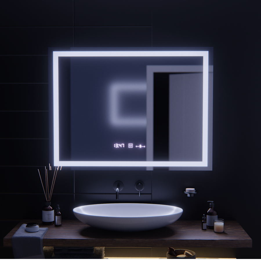 Правоъгълно LED огледало, 100x75 см, Verite MotionGlow Marcello, система за обезпотяване, часовник и термометър, димируеми огледала Marcello Заглавие по подразбиране Alessandro Design