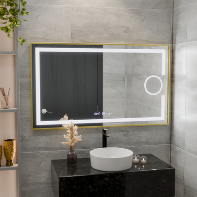 Правоъгълно светодиодно огледало, 120x80cm, eclat motionglow marcello, заместник -система, часовник и термометър, козметичен луп