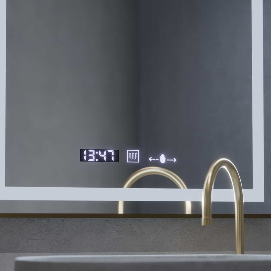 Правоъгълно LED огледало, 60x80 см, Verite Royale Gold MotionGlow Marcello, система за обезпотяване, часовник и термометър, димируеми огледала Marcello Заглавие по подразбиране Alessandro Design