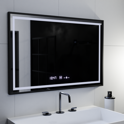 Правоъгълно LED огледало, 120x80 см, Verite Majeste Noir Motion Glow Marcello, система против запотяване, часовник и термометър, димиране