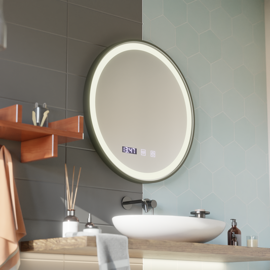 Огледало LED Touch NOVARA Demister System, Clock and Temperature 80 cm Frame Black Brushed Mirrors Korman S Заглавие по подразбиране Alessandro Design