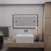 LED огледало MotionGlow Domingo Sensor с функция Defog Термометър Часовник 120x65 см Студена/Топла/Неутрална светлина Димируема, черна рамка с четка, колекция Marcello Funghi