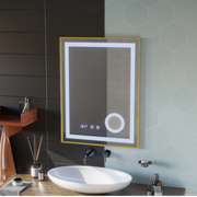 LED Touch CLARUS Система за размразяване на огледалото, часовник и температура 60x80 cm Златна рамка Полирана козметична лупа Огледала Korman S Заглавие по подразбиране Alessandro Design