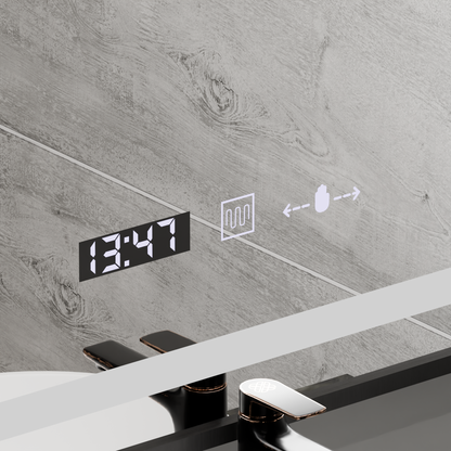 Правоъгълно LED огледало, 50x70 см, Verite Majeste Noir Motion Glow Marcello, система за обезпотяване, часовник и термометър, димируеми огледала Marcello Заглавие по подразбиране Alessandro Design