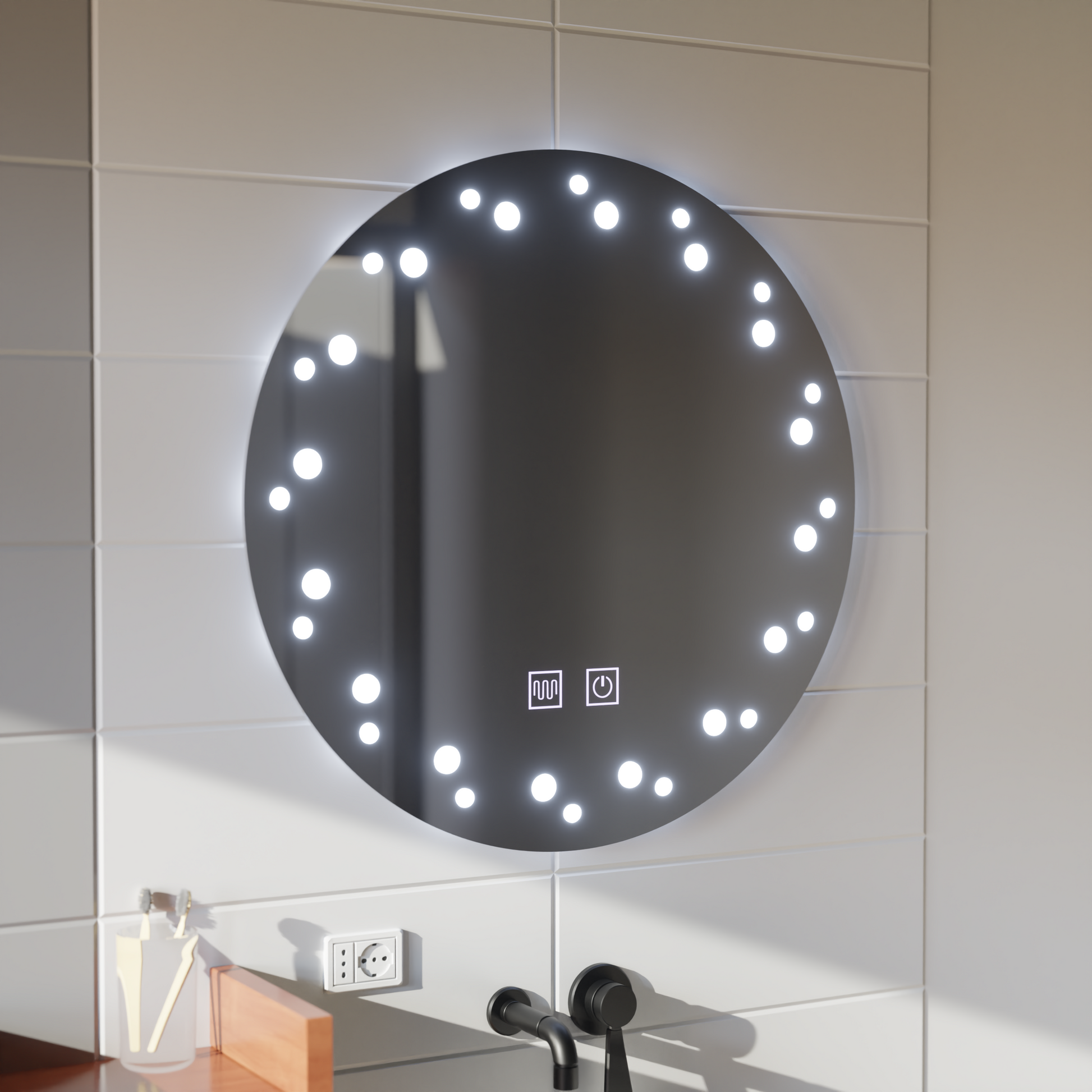 LED огледало Touch Ivory, система против запотяване, диаметър 60 см, студена светлина 6000K Korman Mirrors E Заглавие по подразбиране Alessandro Design