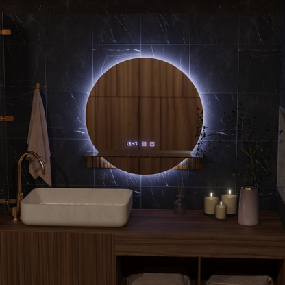 Огледало LED Touch Alfred Система за обезпотяване, часовник и температура 60x60 см с интегрирана поддръжка Огледала Korman S Заглавие по подразбиране Alessandro Design