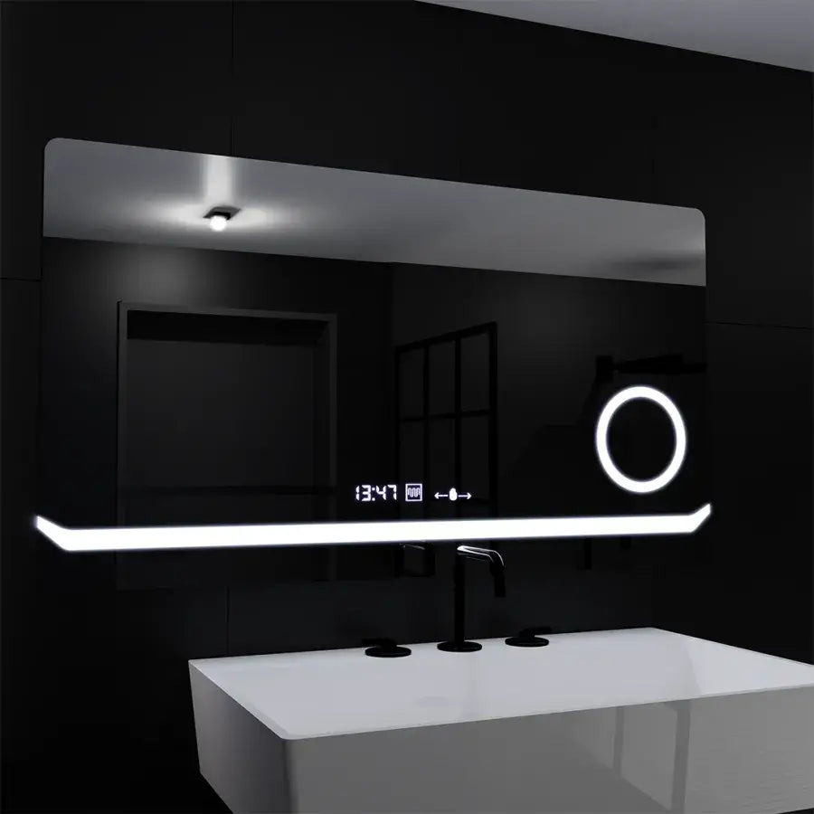 Правоъгълно LED огледало, 80x60 см, дефиниция MotionGlow Marcello, система за обезпотяване, часовник и термометър, козметична лупа, димируеми огледала Marcello Заглавие по подразбиране Alessandro Design