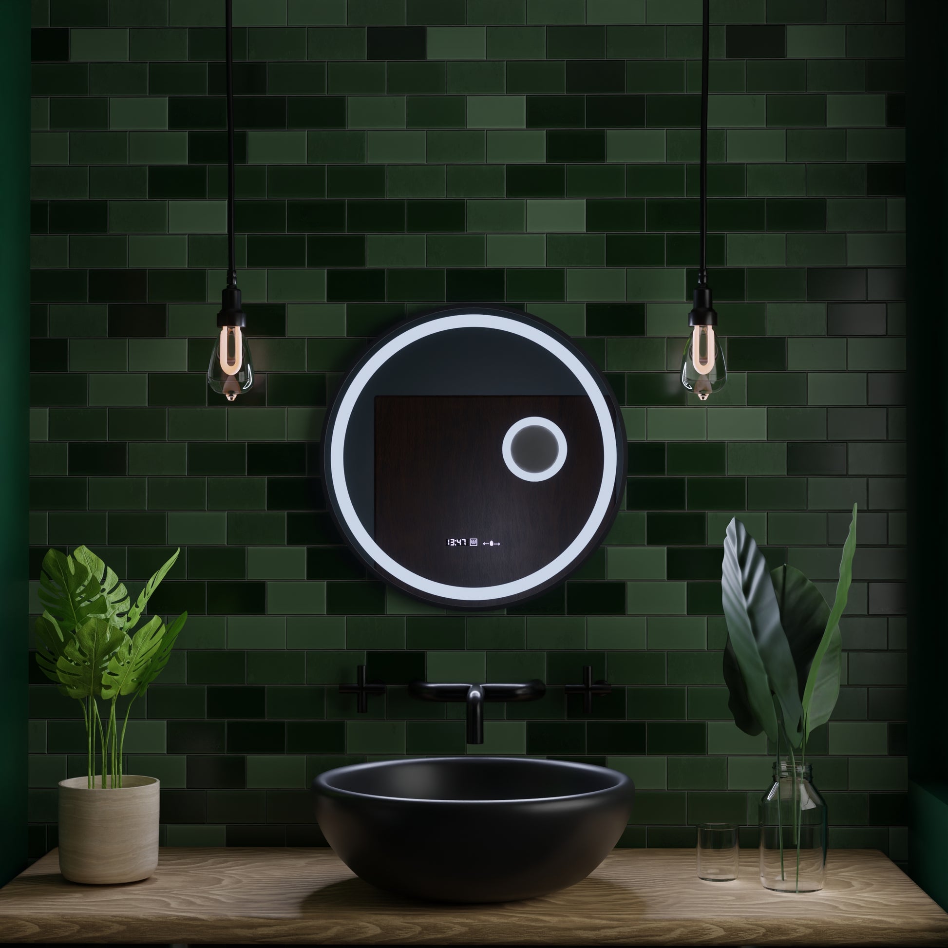LED кръгло огледало, 11 W, 60 cm, Micah Marcello MotionGlow сензор, система против запотяване, часовник и термометър, козметична лупа, димируеми огледала Marcello Заглавие по подразбиране Alessandro Design