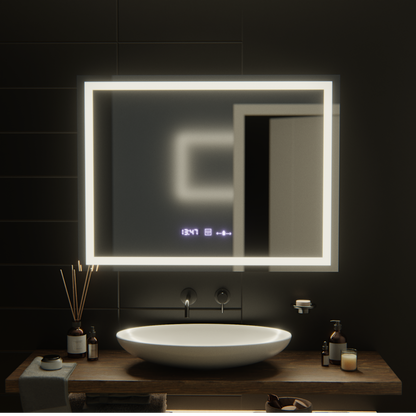 Правоъгълно LED огледало, 100x75 см, Verite MotionGlow Marcello, система за обезпотяване, часовник и термометър, димируеми огледала Marcello Заглавие по подразбиране Alessandro Design