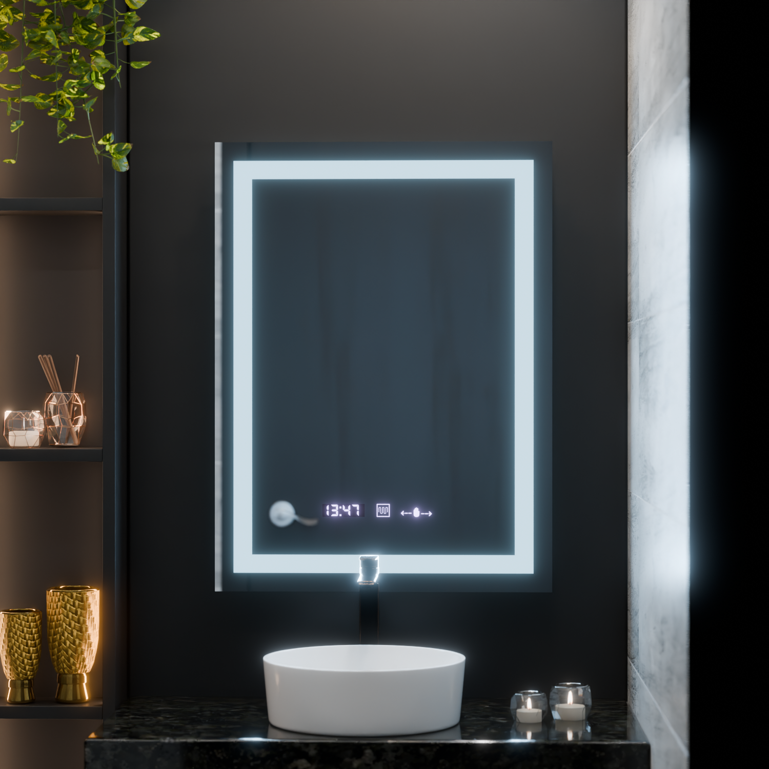 Правоъгълно LED огледало, 75x90 см, Verite MotionGlow Marcello, система против мъгла, часовник и термометър, димируеми огледала Marcello Заглавие по подразбиране Alessandro Design