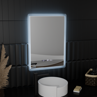 Правоъгълно LED огледало, 50x70 см, сензор ELANCEE MotionGlow Marcello, система за обезпотяване, часовник и термометър, димиране