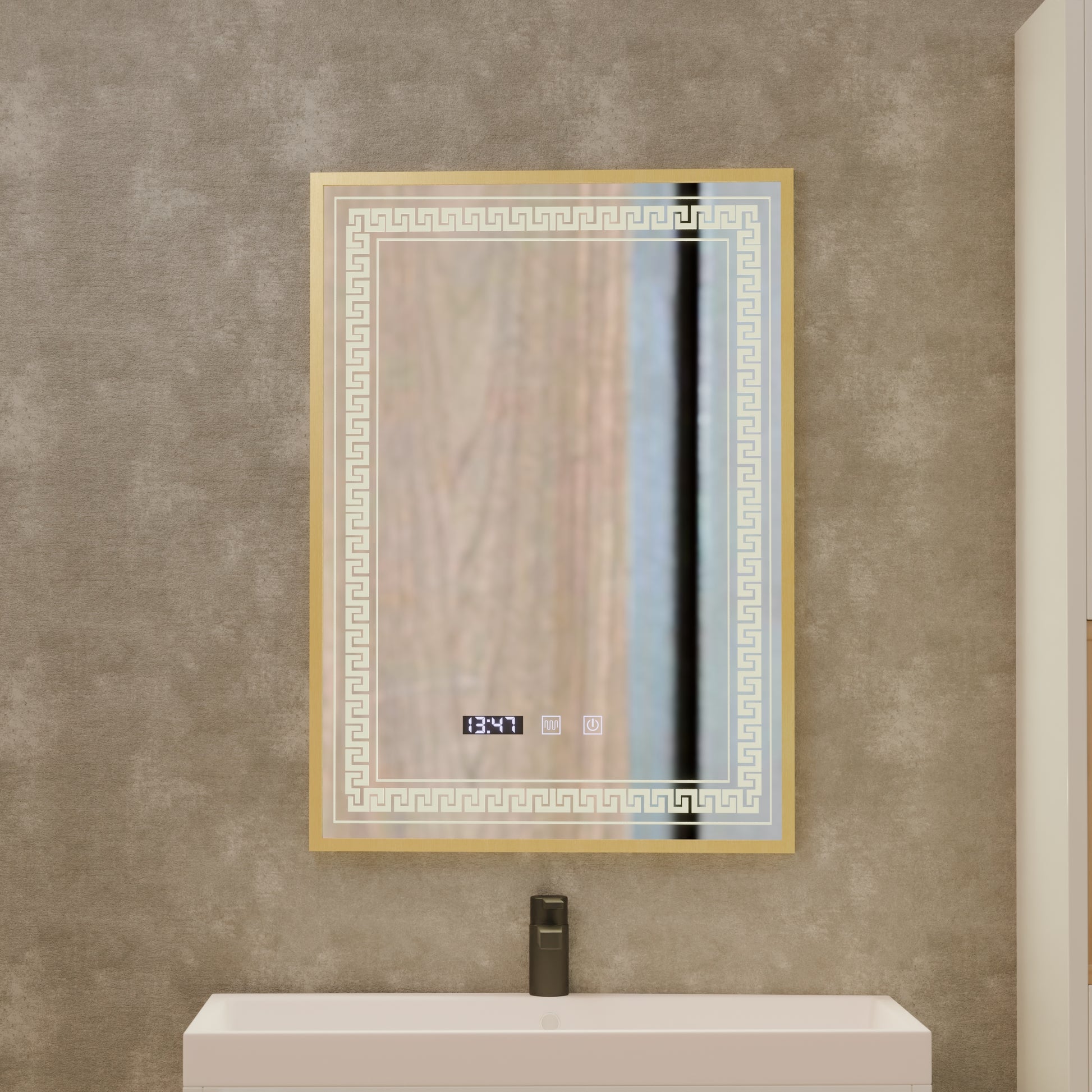 Огледало LED Touch Bruno Demister System, Clock and Temperature 60x80 cm Матирана златна рамка, S84/60X80 Огледала Korman S Заглавие по подразбиране Alessandro Design