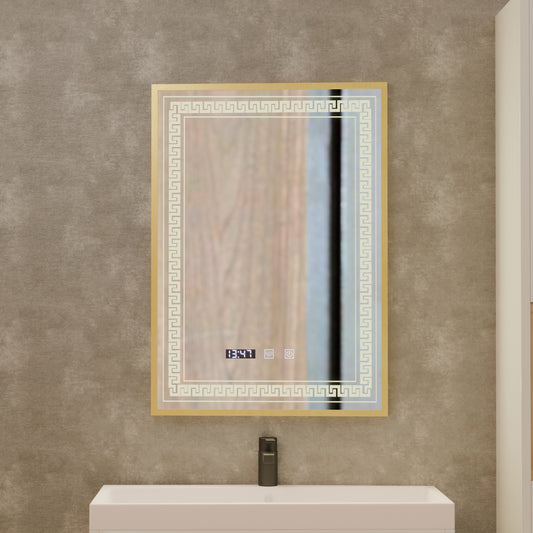 Огледало LED Touch Bruno Demister System, Clock and Temperature 60x80 cm Матирана златна рамка, S84/60X80 Огледала Korman S Заглавие по подразбиране Alessandro Design