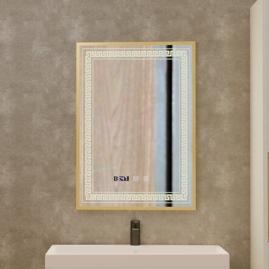 Огледало LED Touch Bruno Demister System, Clock and Temperature 60x80 cm Матирана златна рамка, S84/60X80 Огледала Korman S Заглавие по подразбиране Alessandro Design