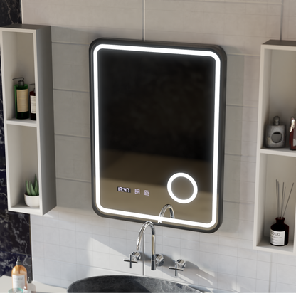 Ulrich LED сензорна система за размразяване на огледалото, часовник и температура 75x90 cm Черна рамка Матирана козметична лупа Огледала Korman S Заглавие по подразбиране Alessandro Design
