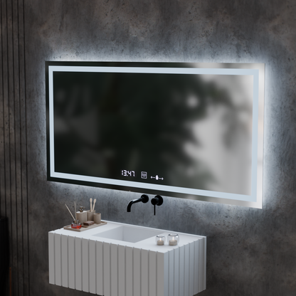 Правоъгълно LED огледало, 120x60 см, Verite MotionGlow Marcello, система за обезпотяване, часовник и термометър, димируеми огледала Marcello Заглавие по подразбиране Alessandro Design