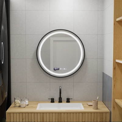 LED кръгло огледало, 60 см, Celeste Majesté Noir MotionGlow Marcello, система против запотяване, часовник и термометър, димируем