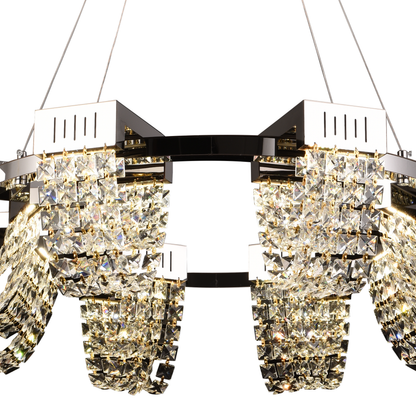 Candelabru Cristal LED 24W, STRATUS Regalis, Diametru 80cm, Crom Lucios, Inaltime Reglabila, Lumina Calda Neutra Rece 3000K/4000K/6000K, Metal si Cristal Candelabre Cristal Default Title Alessandro Design