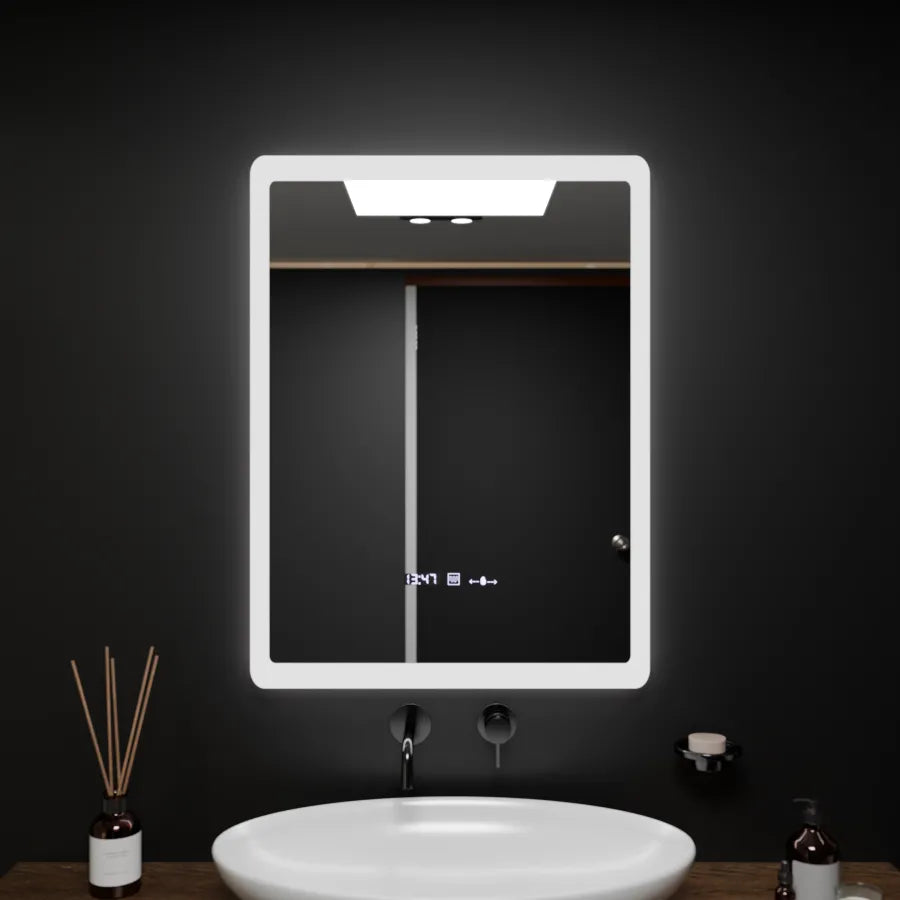 Правоъгълно LED огледало, 60x80cm, сензор ELANCEE MotionGlow Marcello, система за обезпотяване, часовник и термометър, димируеми огледала Marcello Заглавие по подразбиране Alessandro Design