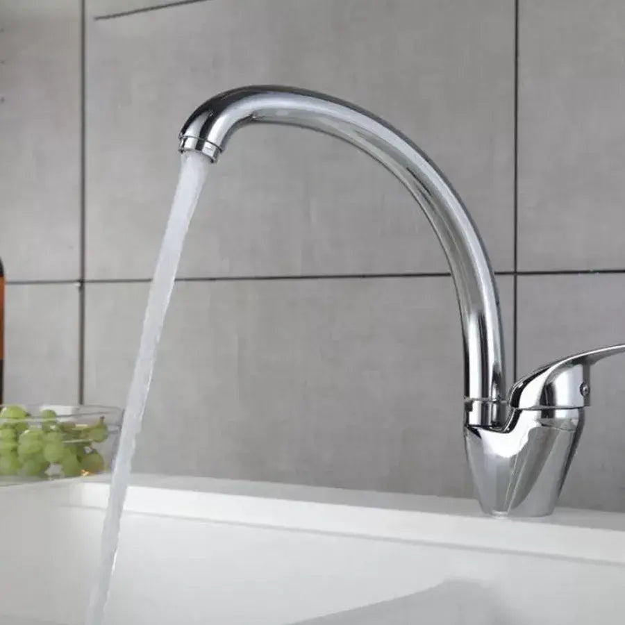 Гланциран хромиран кухненски кран LB00C, въртящ се кран Swan, керамичен патрон, пълен комплект с връзки и система за фиксиране Кухненски кранове Заглавие по подразбиране Alessandro Design