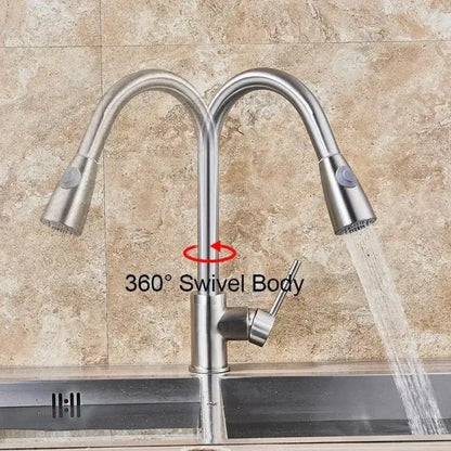 Кухненски кран с изтеглящ се душ, SUS304 неръждаема стомана, сатен, CF018 Кухненски кранове Заглавие по подразбиране Alessandro Design