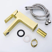 Едноръкохватков кран за мивка Керамичен патрон Санитарен месинг Златен сатен Включени връзки и фиксиращ комплект 9807D Смесители за баня Заглавие по подразбиране Alessandro Design