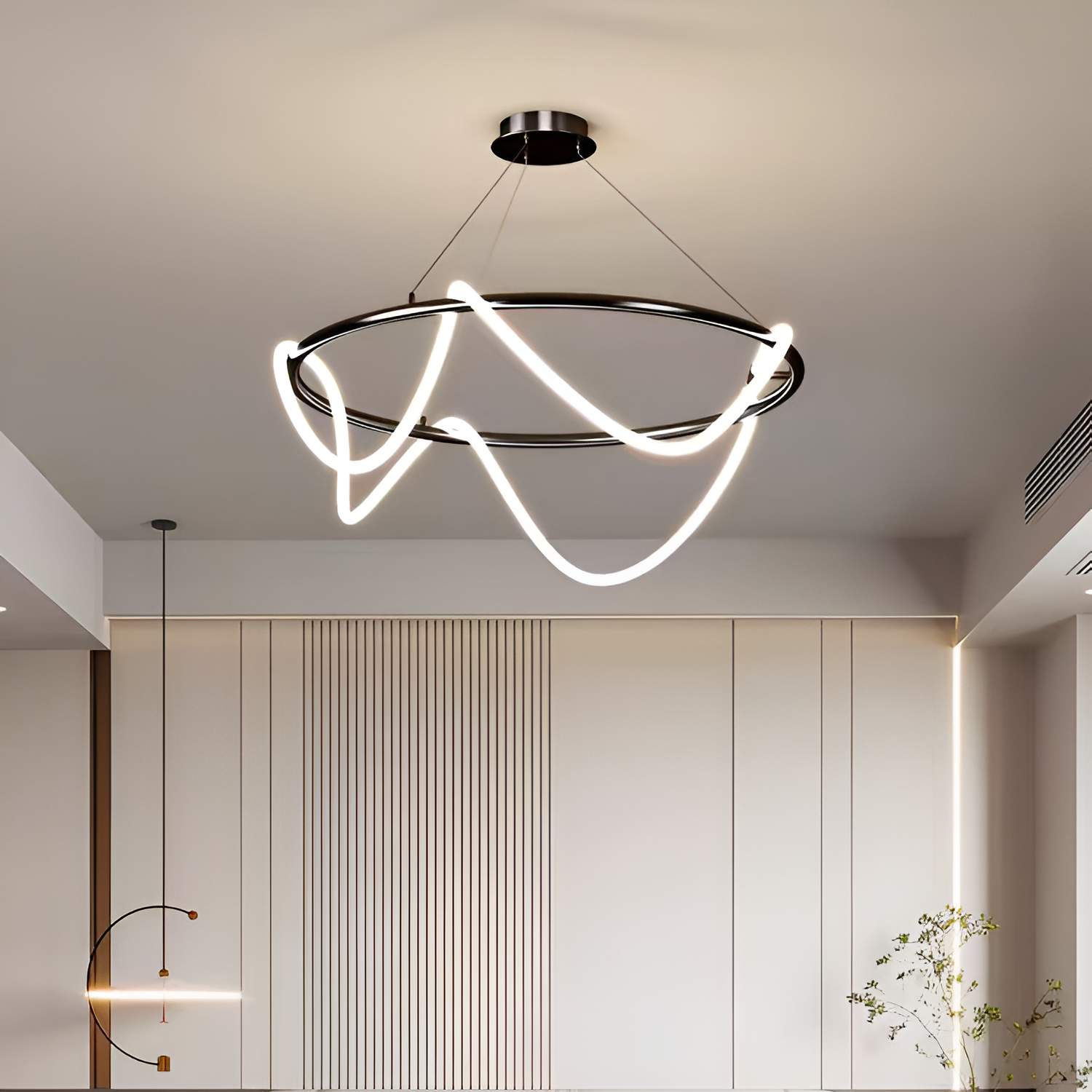 LED полилей DIVINO черен 91W с гъвкава силиконова тръба, диаметър 60 см - регулируема светлина 3000K/4000K/6000K Модерни полилеи Заглавие по подразбиране Alessandro Design