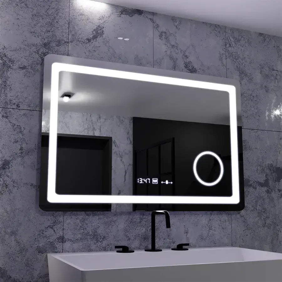 Правоъгълно LED огледало, 90x60 см, Souverain MotionGlow Marcello, система за обезпотяване, часовник и термометър, козметична лупа, димируеми огледала Marcello Заглавие по подразбиране Alessandro Design