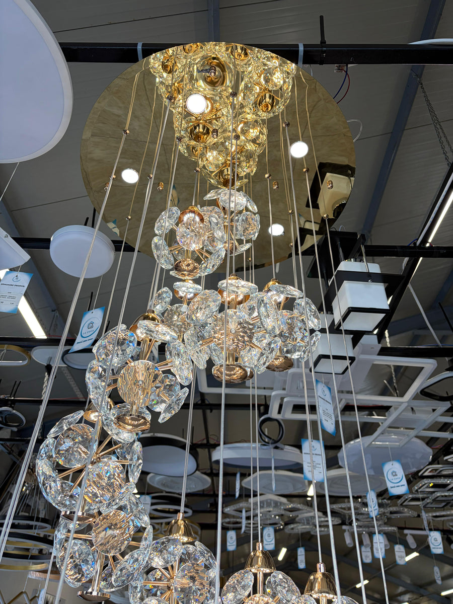 Crystal LED полилей KILKENNY Culmino, 144 W, неутрална светлина, диаметър 60 см, златни модерни полилеи Заглавие по подразбиране Alessandro Design