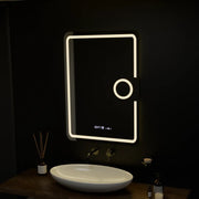 Правоъгълно LED огледало, 50x70 см, Eclat MotionGlow Marcello, система за обезпотяване, часовник и термометър, козметична лупа, димируеми огледала Marcello Заглавие по подразбиране Alessandro Design