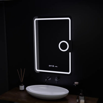 Правоъгълно LED огледало, 50x70 см, Eclat MotionGlow Marcello, система за обезпотяване, часовник и термометър, козметична лупа, димируеми огледала Marcello Заглавие по подразбиране Alessandro Design