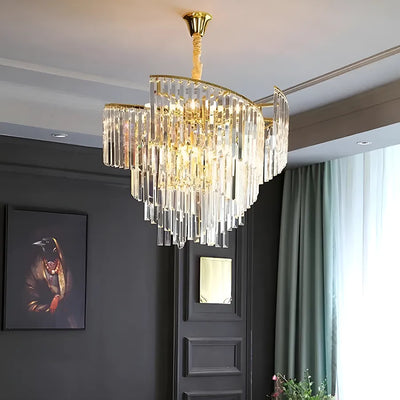 Кристален полилей TRIANON Elegance 6x E27, диаметър 47 см, блестящо злато, регулируема височина