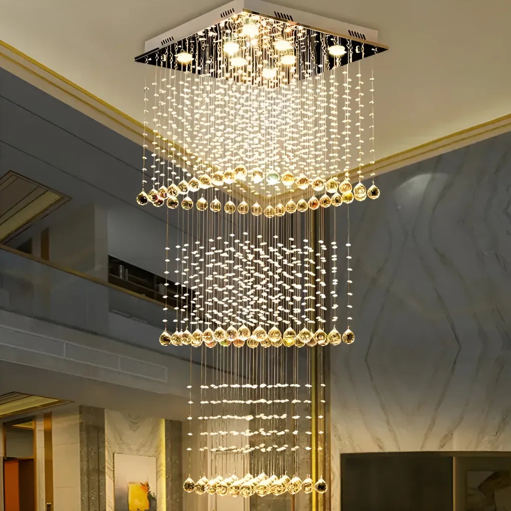 LED Кристален полилей 80W PALATINA Gold, Диаметър 50cm, Височина 200cm, Стълба Модел Crystal Chandelier Заглавие по подразбиране Alessandro Design