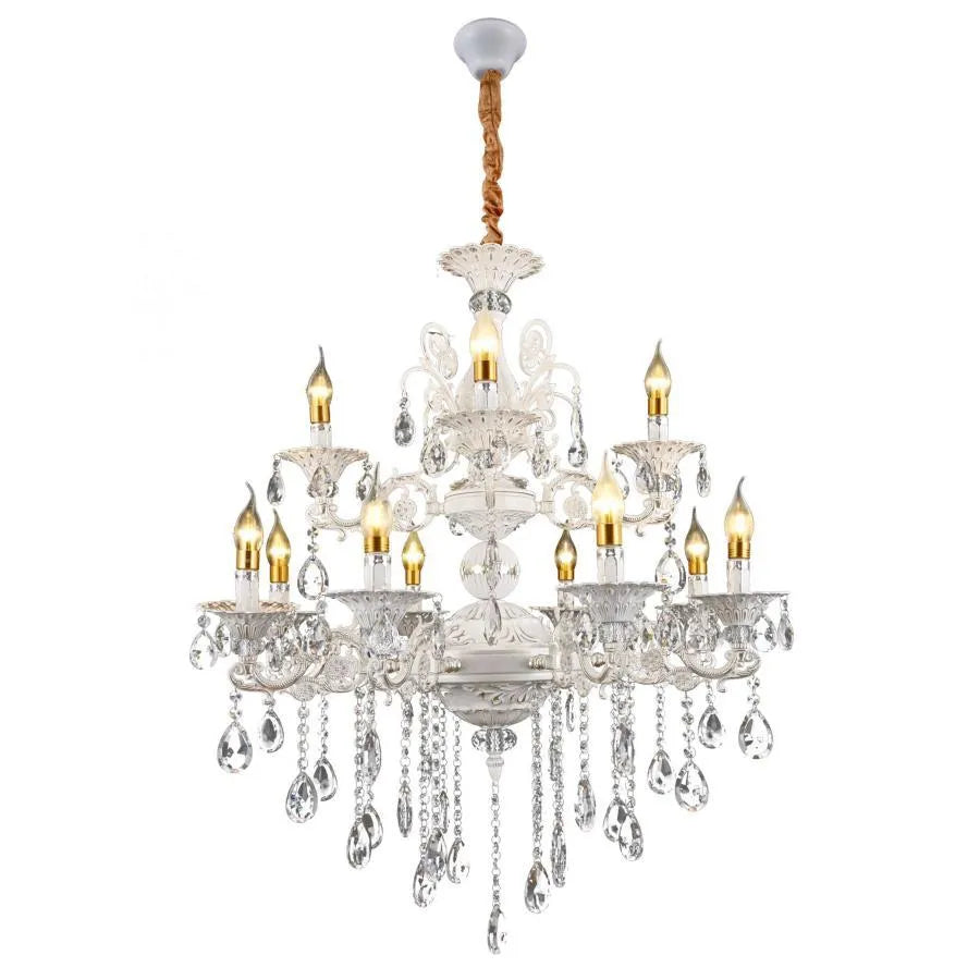 SANSSOUCI Royal Chandelier 12xE14 Метални и кристални регулируеми по височина бели и сребърни кристални полилеи Заглавие по подразбиране Alessandro Design