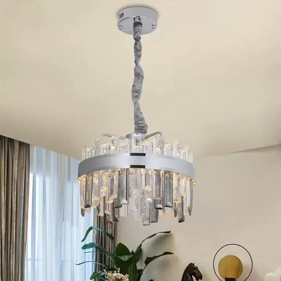 Кристален LED полилей с дистанционно Miguel 92W Димируем сребърен кристален полилей Заглавие по подразбиране Alessandro Design