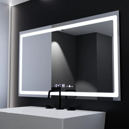 Правоъгълно LED огледало, 120X70 см, радиант MotionGlow сензор Marcello, система за обезпотяване, часовник и термометър, димируеми огледала Marcello Заглавие по подразбиране Alessandro Design