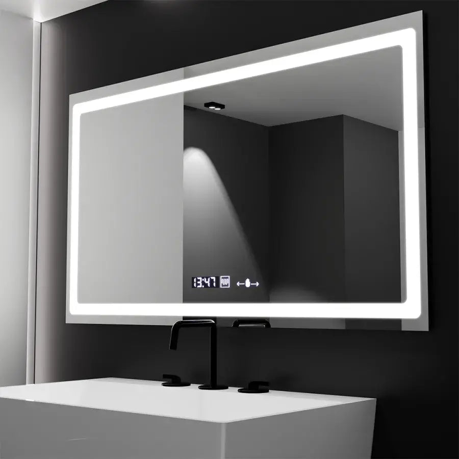 Правоъгълно LED огледало, 120X70 см, радиант MotionGlow сензор Marcello, система за обезпотяване, часовник и термометър, димируеми огледала Marcello Заглавие по подразбиране Alessandro Design