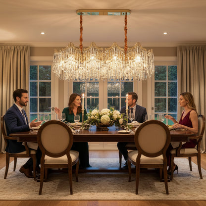 Candelabru Cristal VETRA Supremo 15xE14, 100x35 cm, Auriu, Inaltime Reglabila, Metal si Cristal