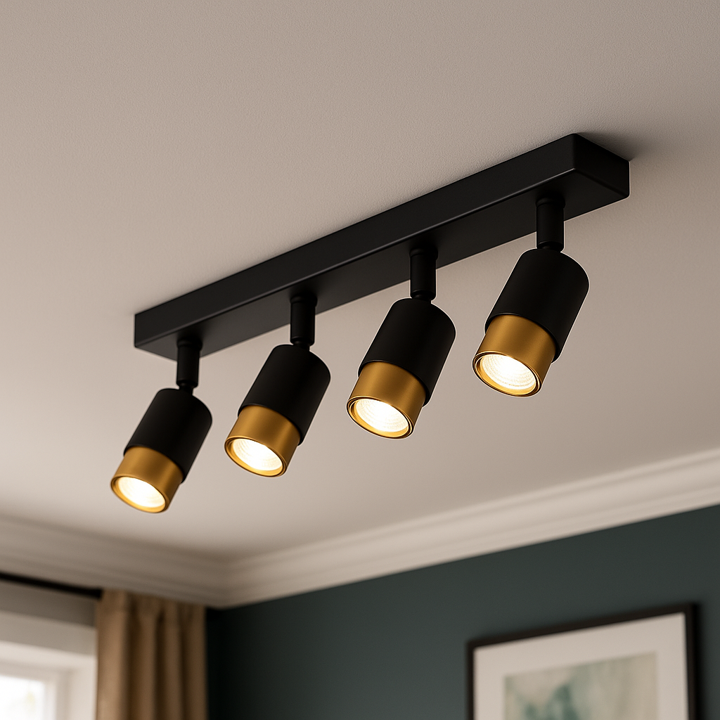 LED проектор с 4xGU10 прожектори, златни, метални и акрилни полилеи с модерни крушки Заглавие по подразбиране Alessandro Design