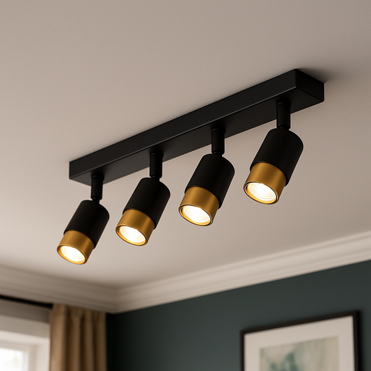 LED проектор с 4xGU10 прожектори, златни, метални и акрилни полилеи с модерни крушки Заглавие по подразбиране Alessandro Design