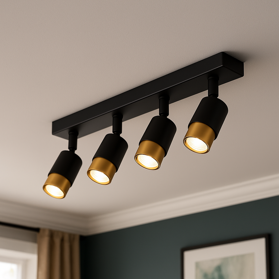 LED проектор с 4xGU10 прожектори, златни, метални и акрилни полилеи с модерни крушки Заглавие по подразбиране Alessandro Design