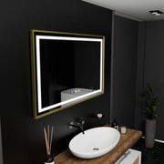 Правоъгълно LED огледало, 100x80 см, Verite Royale Gold Motion Glow Marcello, система за обезпотяване, часовник и термометър, димируеми огледала Marcello Заглавие по подразбиране Alessandro Design